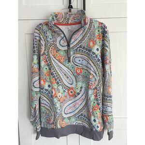 Vera Bradley Quarter Zip Pullover Womens Large Paisley Floral Sweatshirt Top